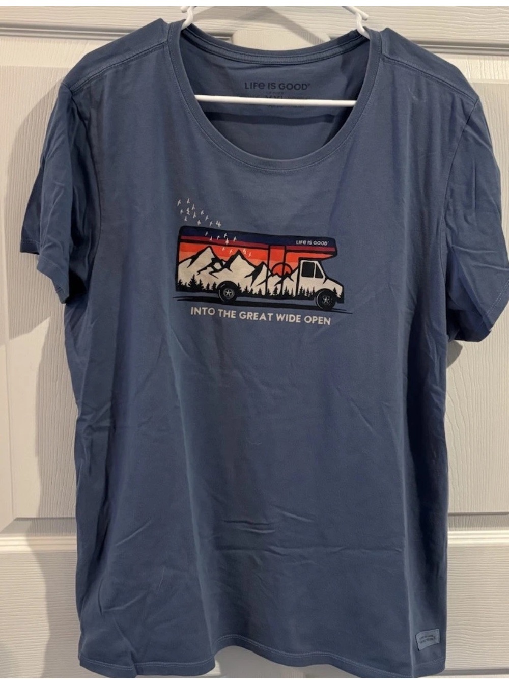 Life is Good Crusher Tee Womens Into the Great Wide Open RV Blue T-shirt Sz XXL